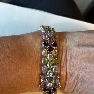Multi-gemstone and sterling silver bracelet